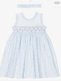 Avelorie Baby Girls Blue & White Striped Cotton Hand-Smocked Dress Set 0426732