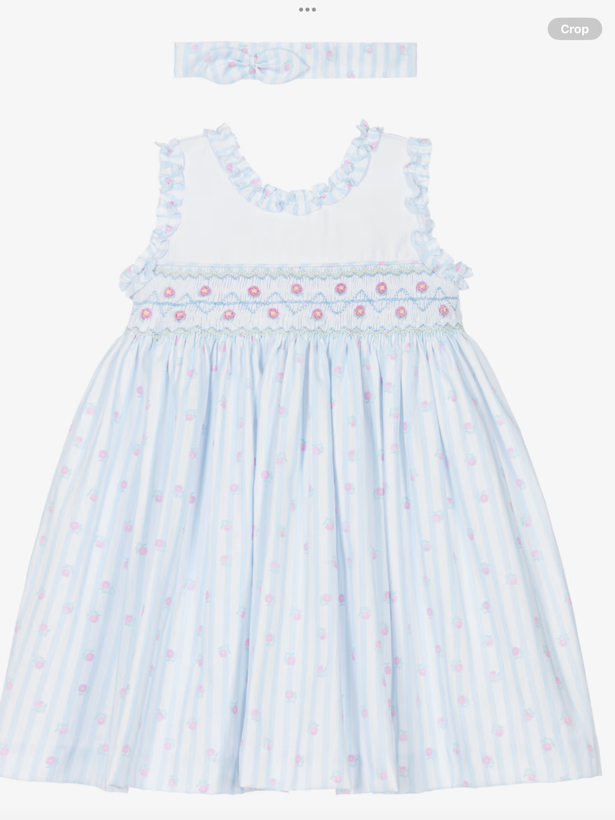 Avelorie Baby Girls Blue & White Striped Cotton Hand-Smocked Dress Set 0426732