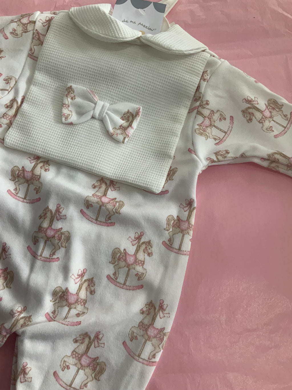Pink and white rocking horse babygro 0626773