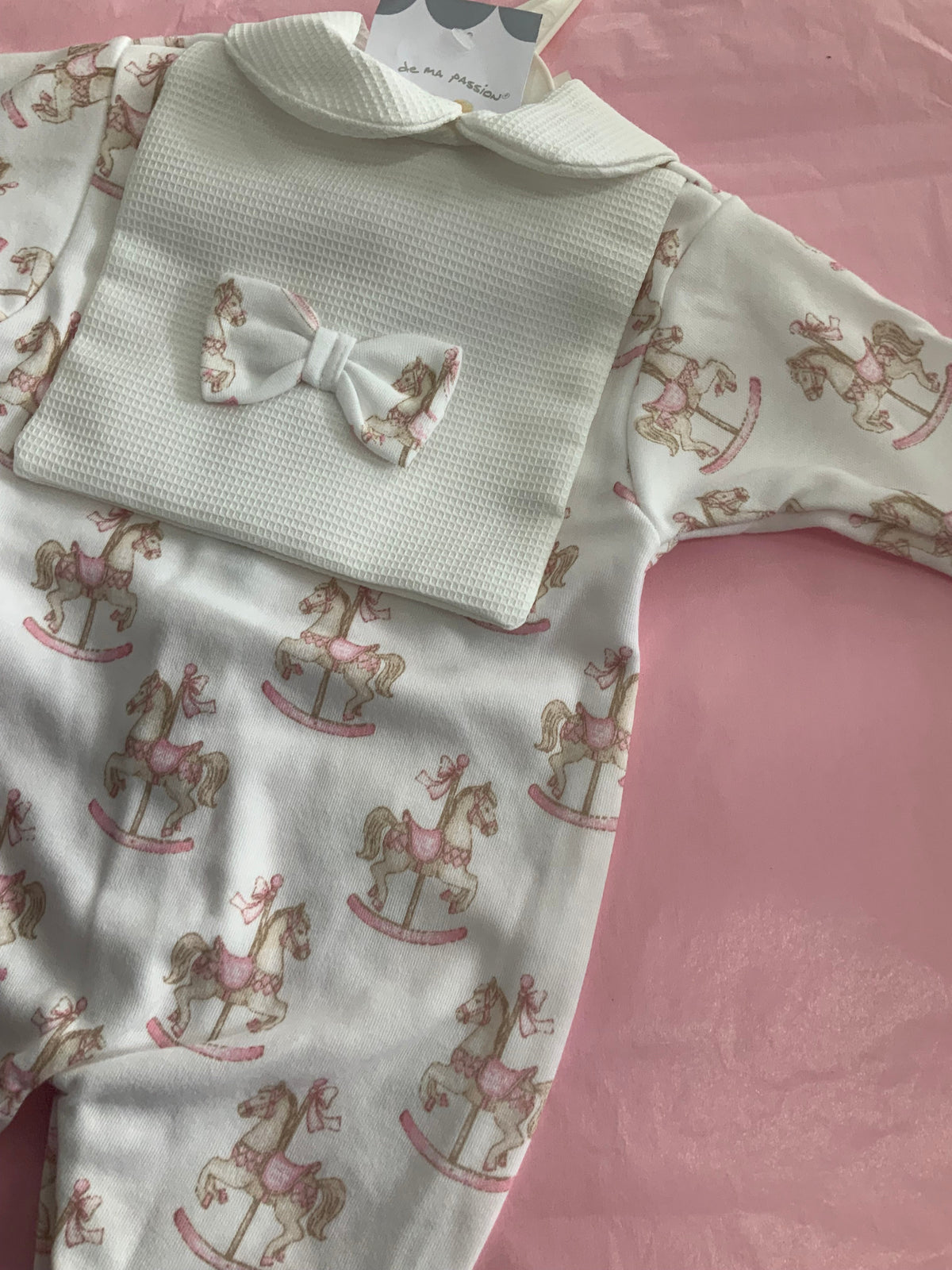 Pink and white rocking horse babygro 0626773