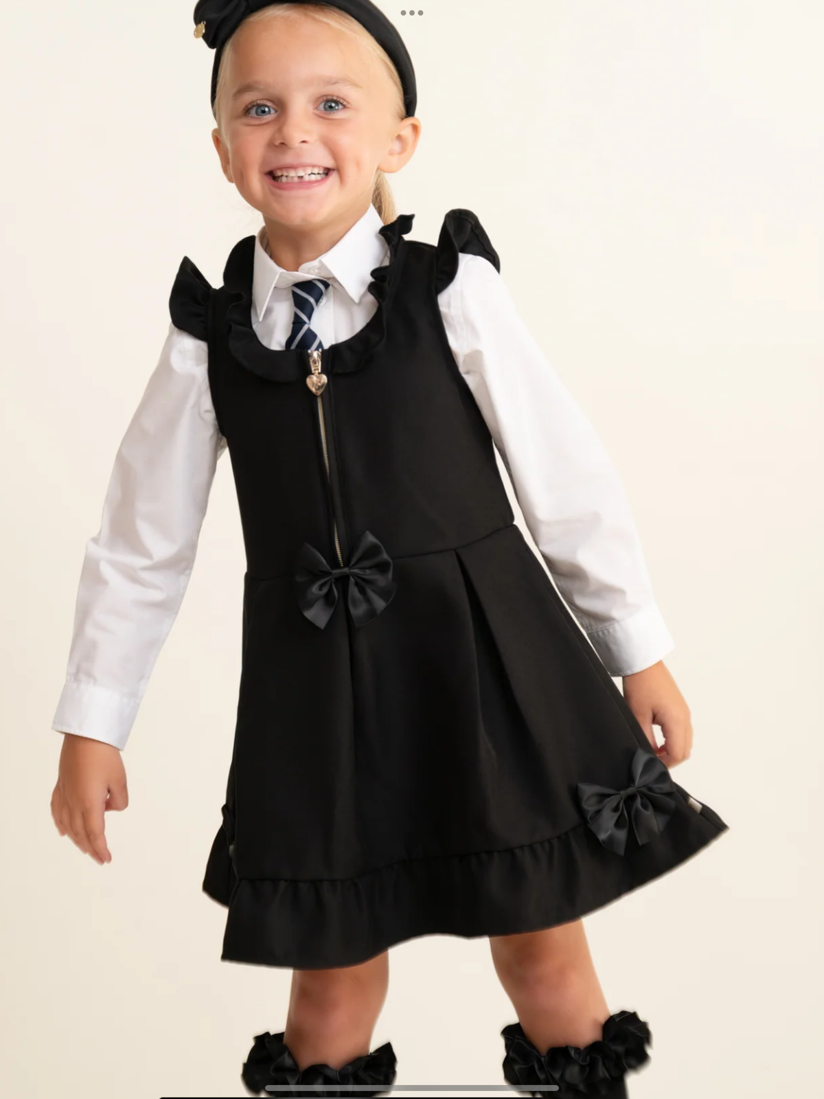 Avelorie Baby Black Zip Front Pinafore with Bow Details 0726786