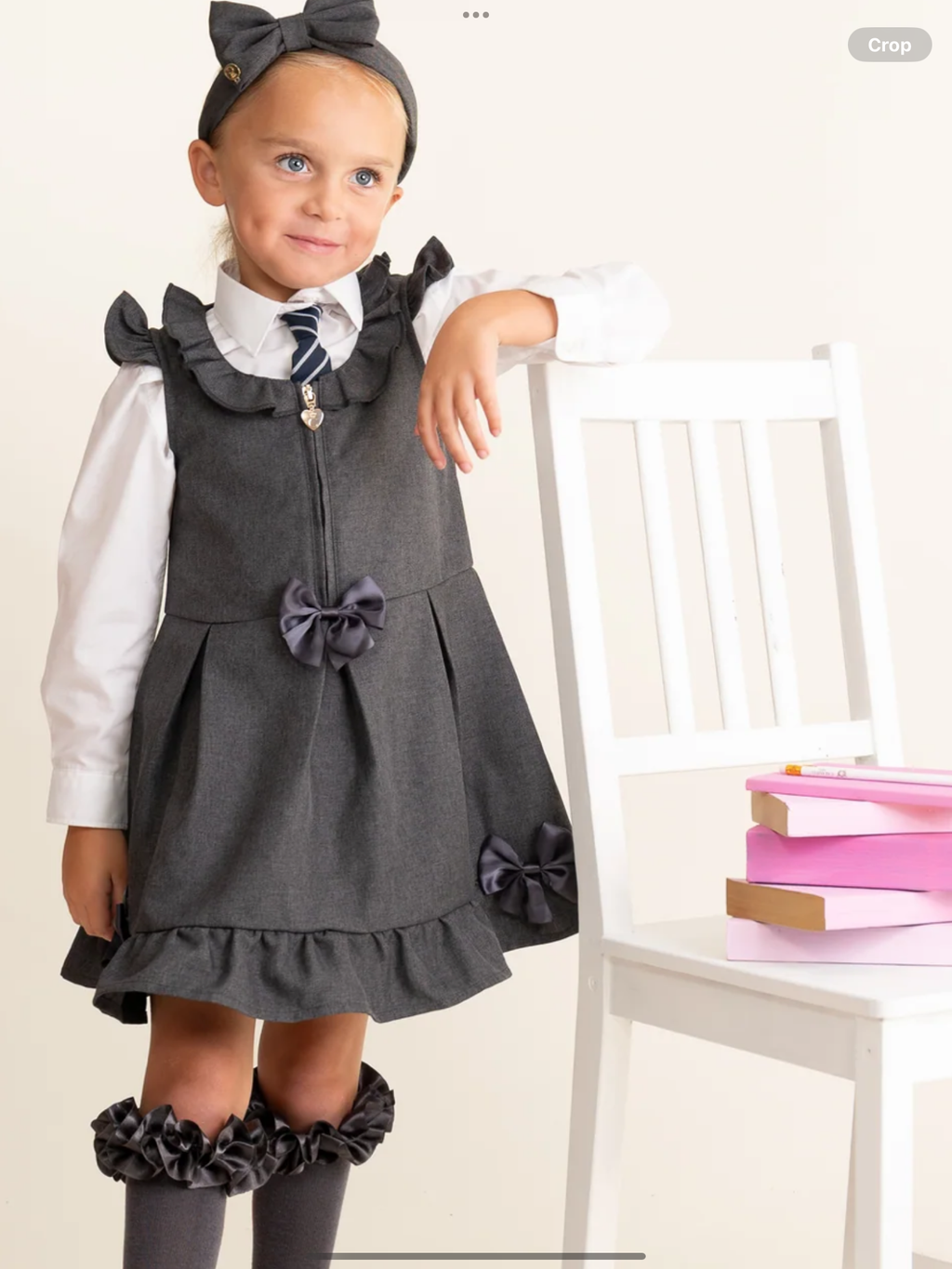 Avelorie Baby Grey Zip Front Dress with Bow Details 0726788