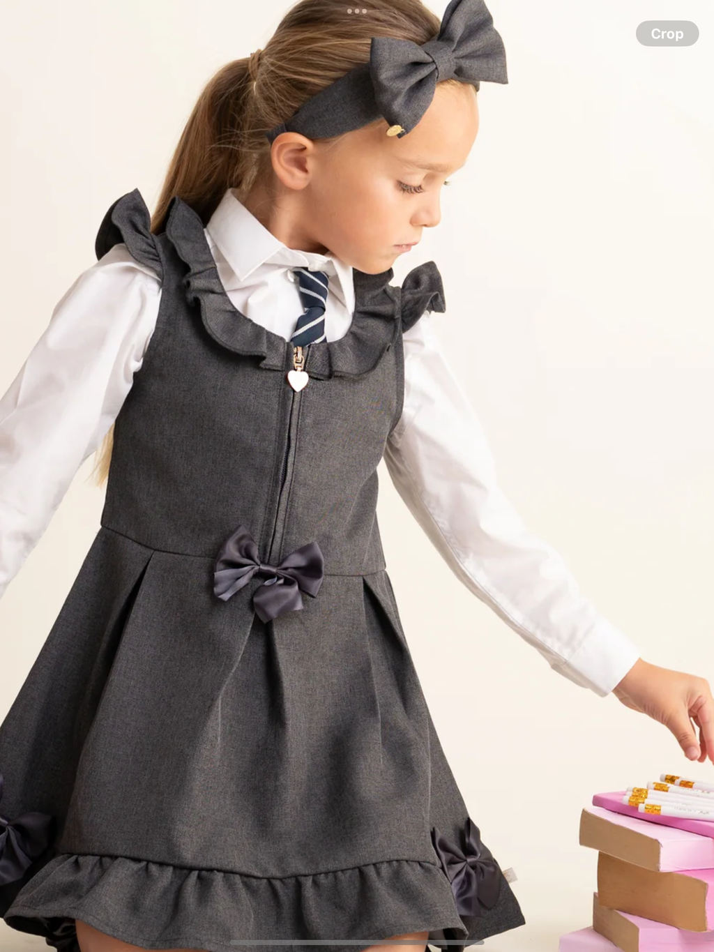 Avelorie Baby Grey Zip Front Dress with Bow Details 0726788