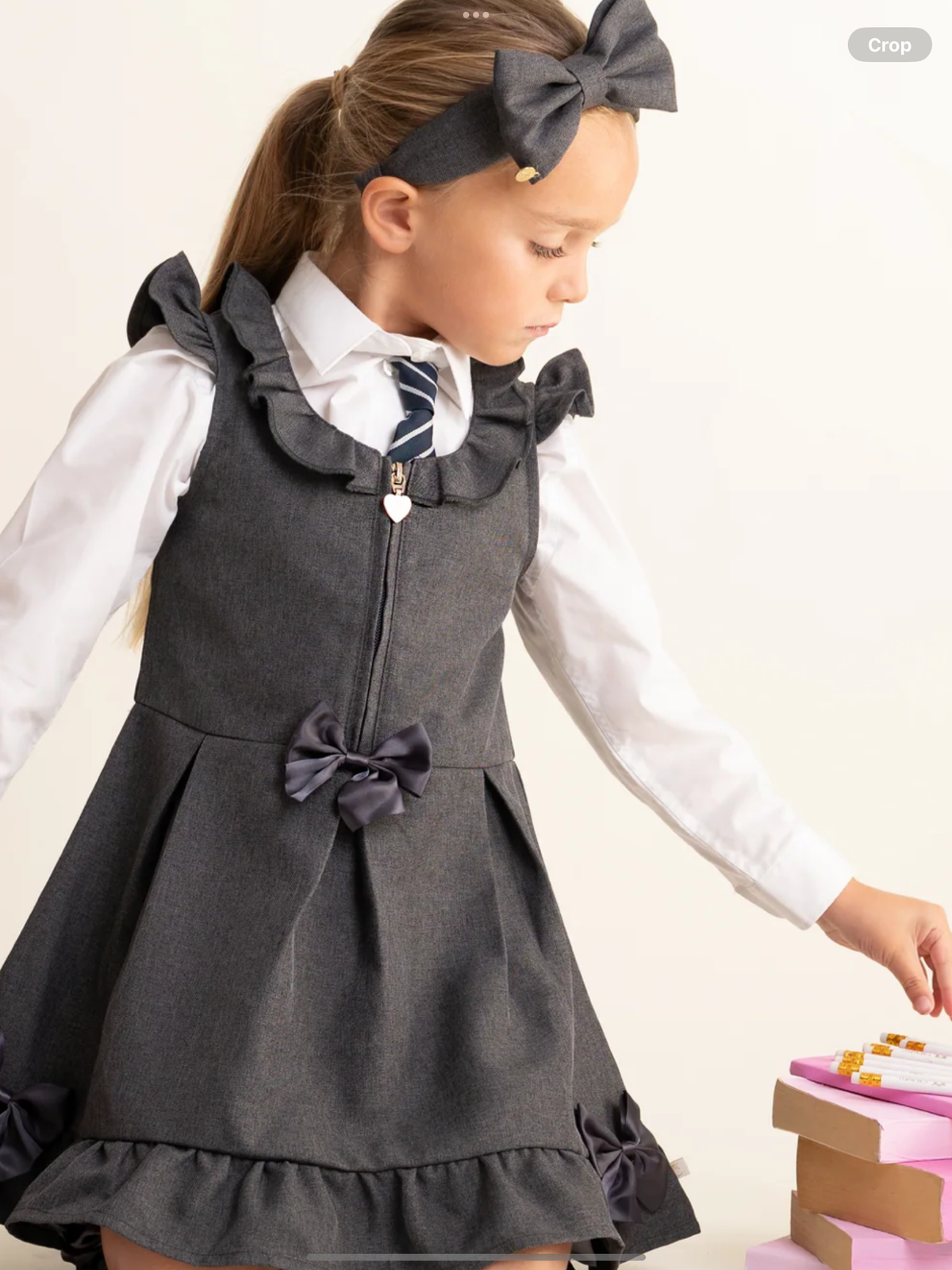 Avelorie Baby Grey Zip Front Dress with Bow Details 0726788