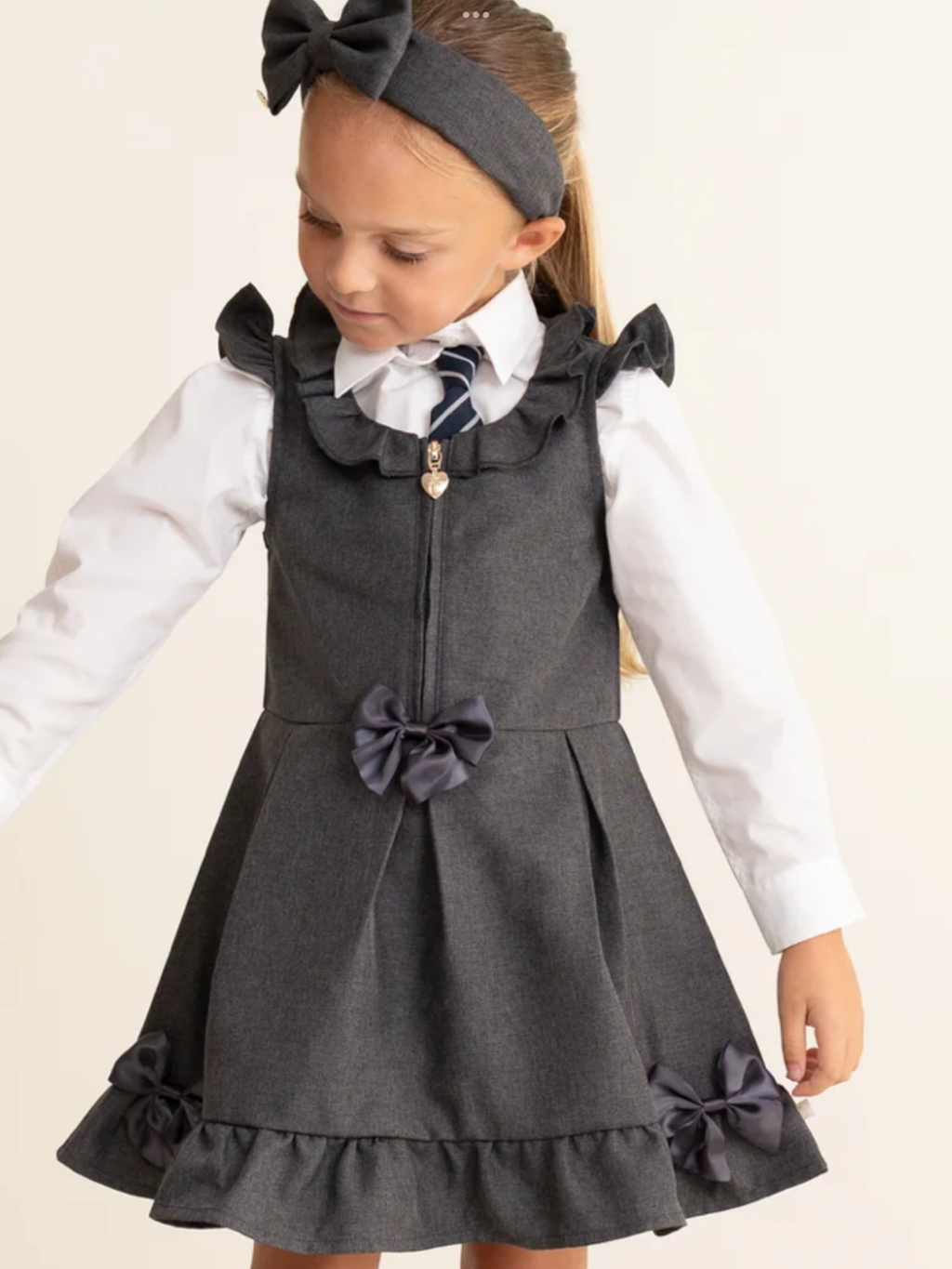 Avelorie Baby Grey Zip Front Dress with Bow Details 0726788