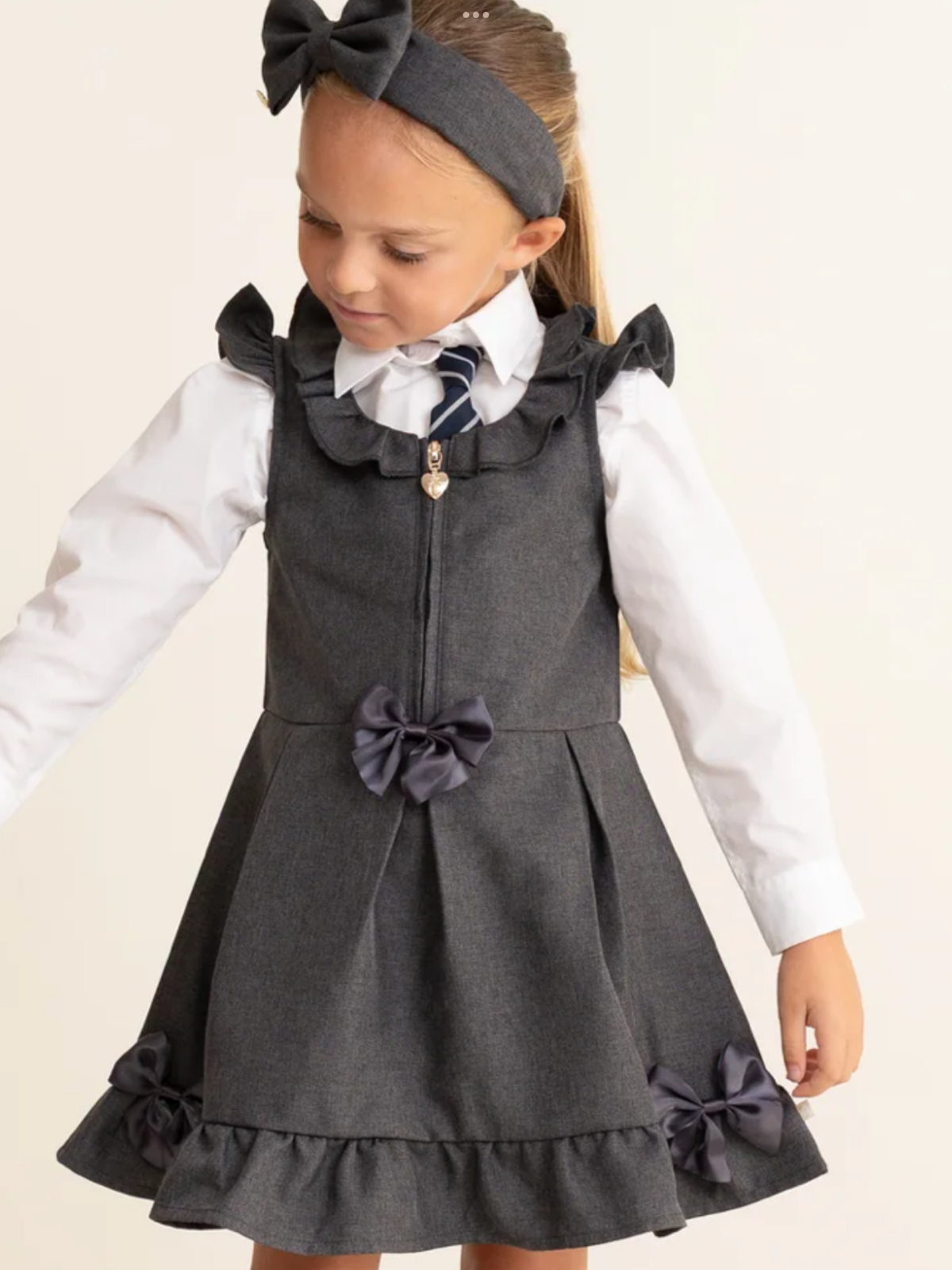 Avelorie Baby Grey Zip Front Dress with Bow Details 0726788