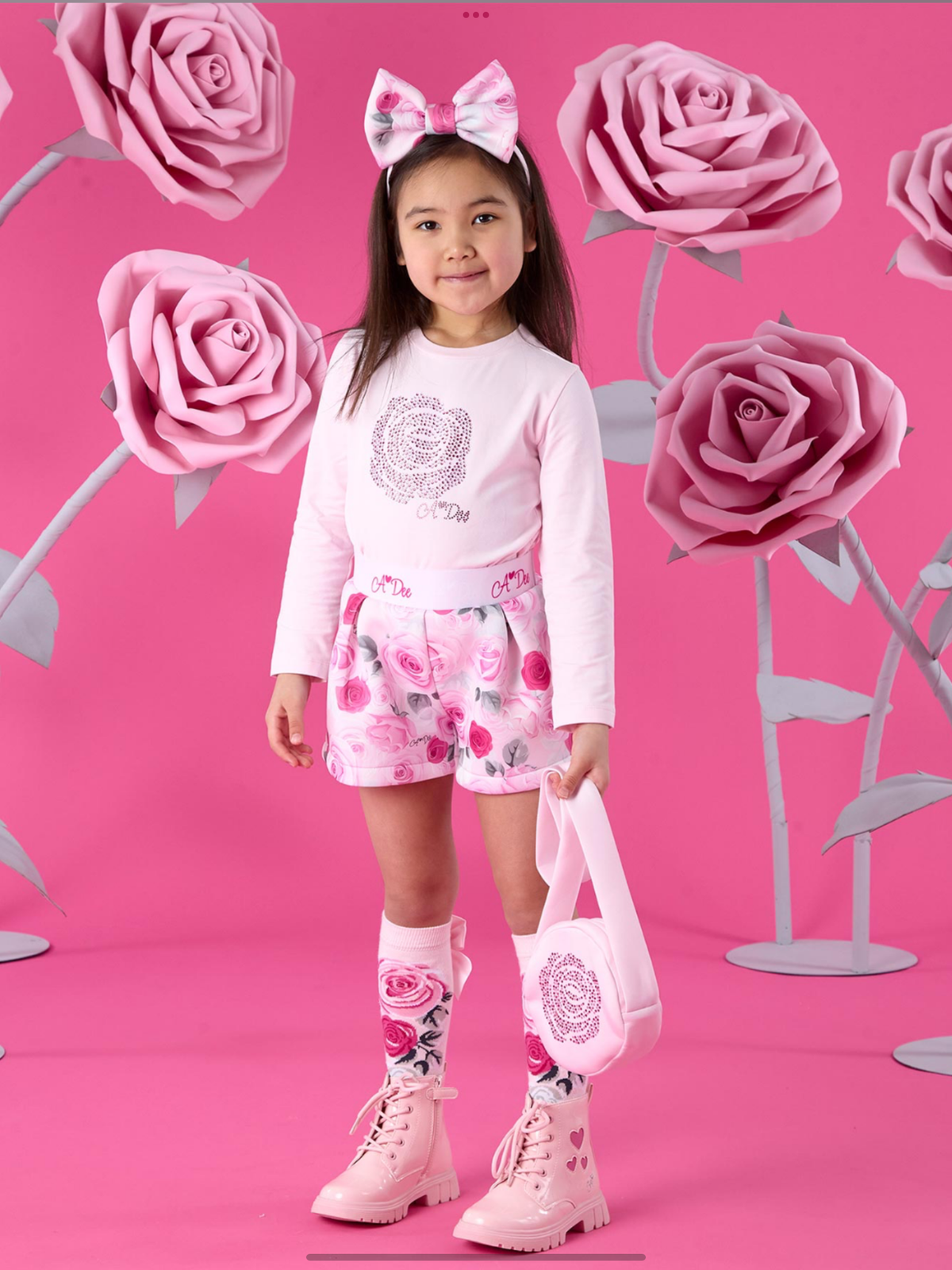 Avelorie Baby Winter Bloom Amaya Rose Print Shorts Set - Pale Pink 0726787