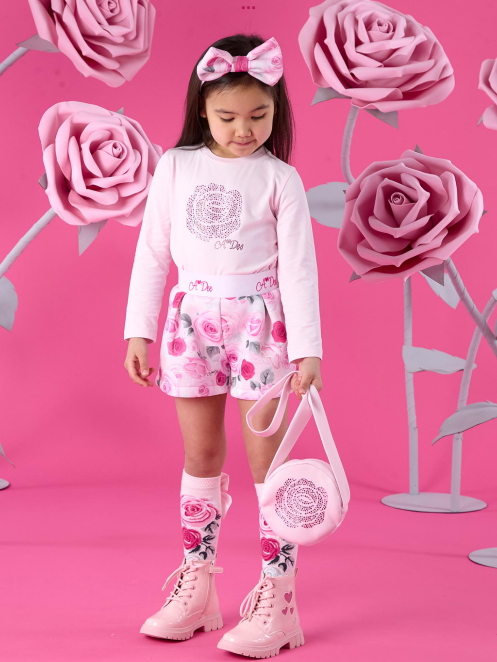 Avelorie Baby Winter Bloom Amaya Rose Print Shorts Set - Pale Pink 0726787