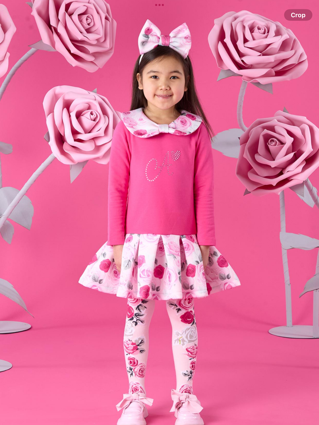 Avelorie Baby Winter Bloom Aspen Rose Print Drop Waist Dress - Fuchsia 0726788