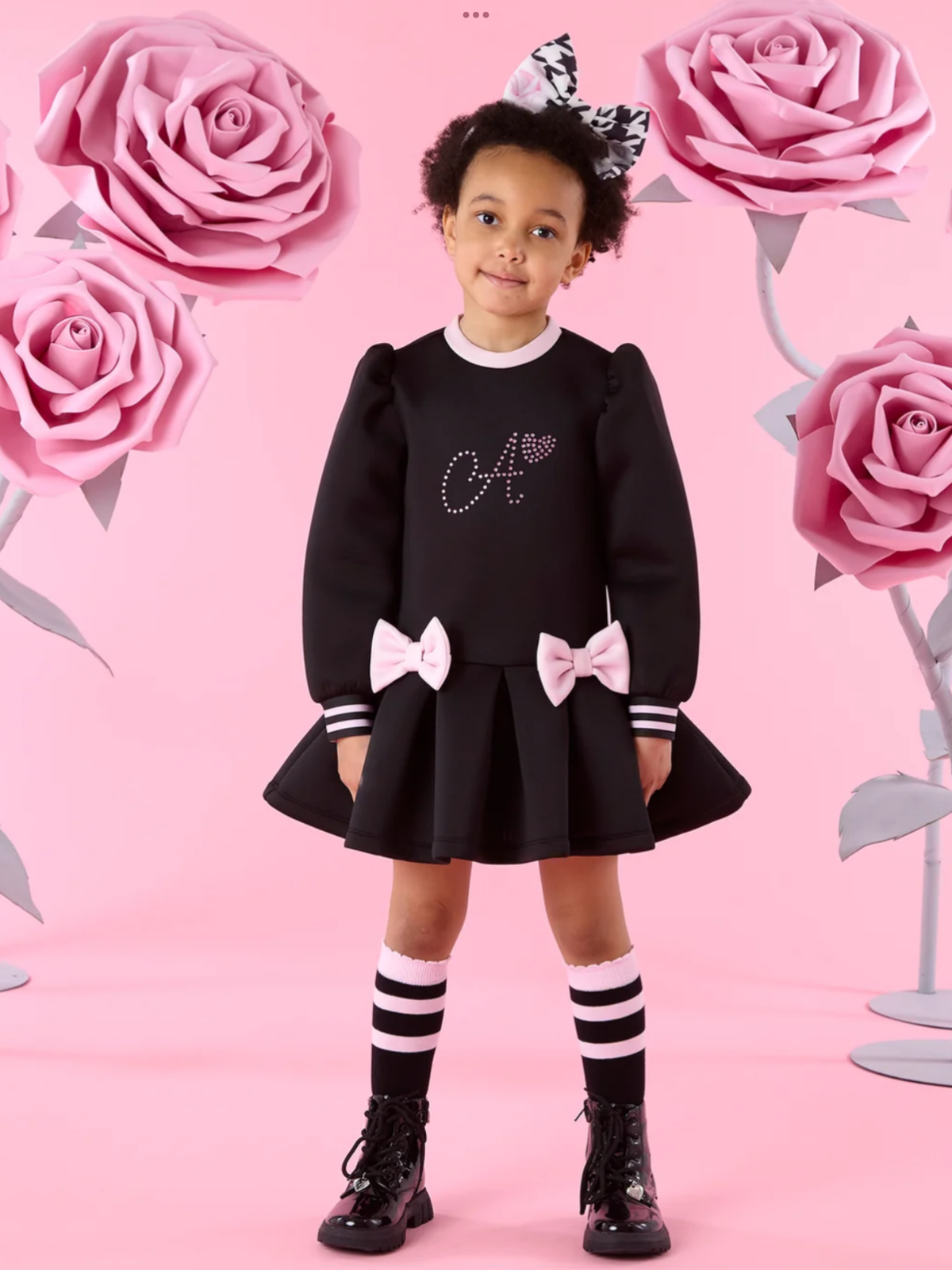 Avelorie Baby Girls Black Contrast Bow Dress Alivia 0726796AA