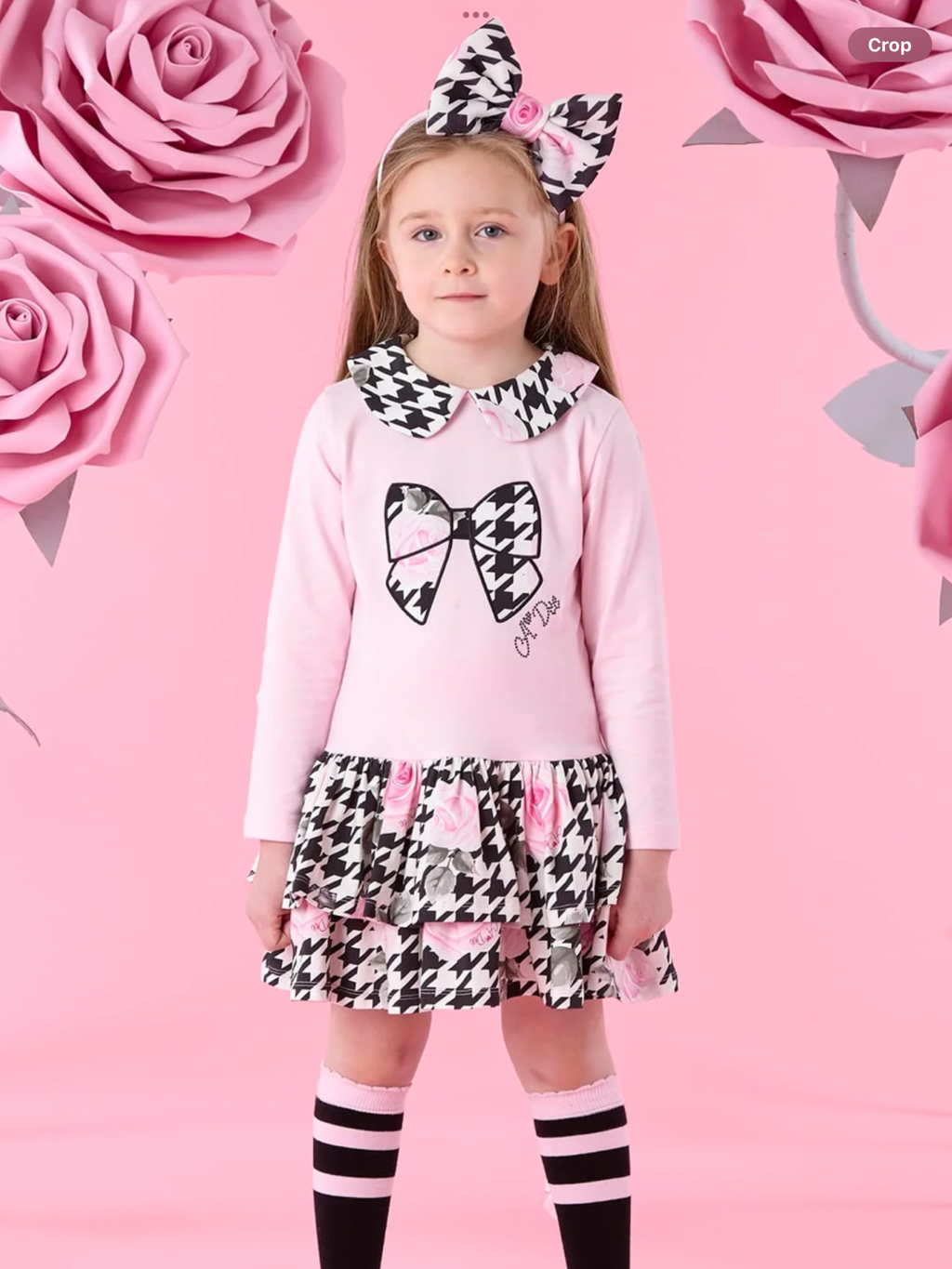 Avelorie Baby Winter Bloom Adriana Houndstooth Drop Waist Dress - Pale Pink 0726799