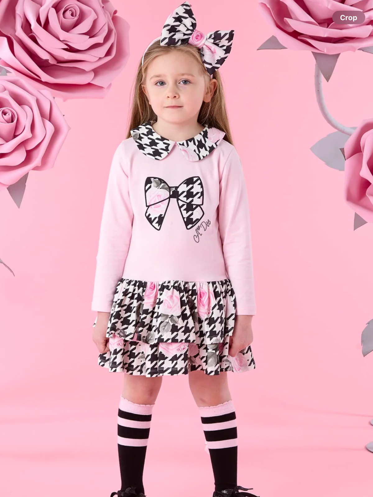 Avelorie Baby Winter Bloom Adriana Houndstooth Drop Waist Dress - Pale Pink 0726799