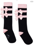 Avelorie Baby Girls ASTRID Black Stripe Bow Knee High Socks 0726801
