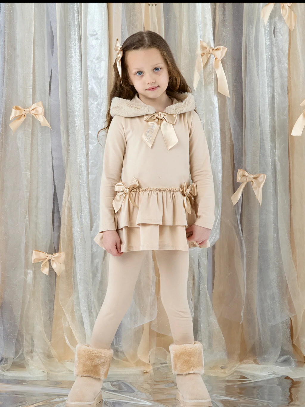Avelorie Baby Girls Alina Stone Beige Fur Hood Legging Set  0726809
