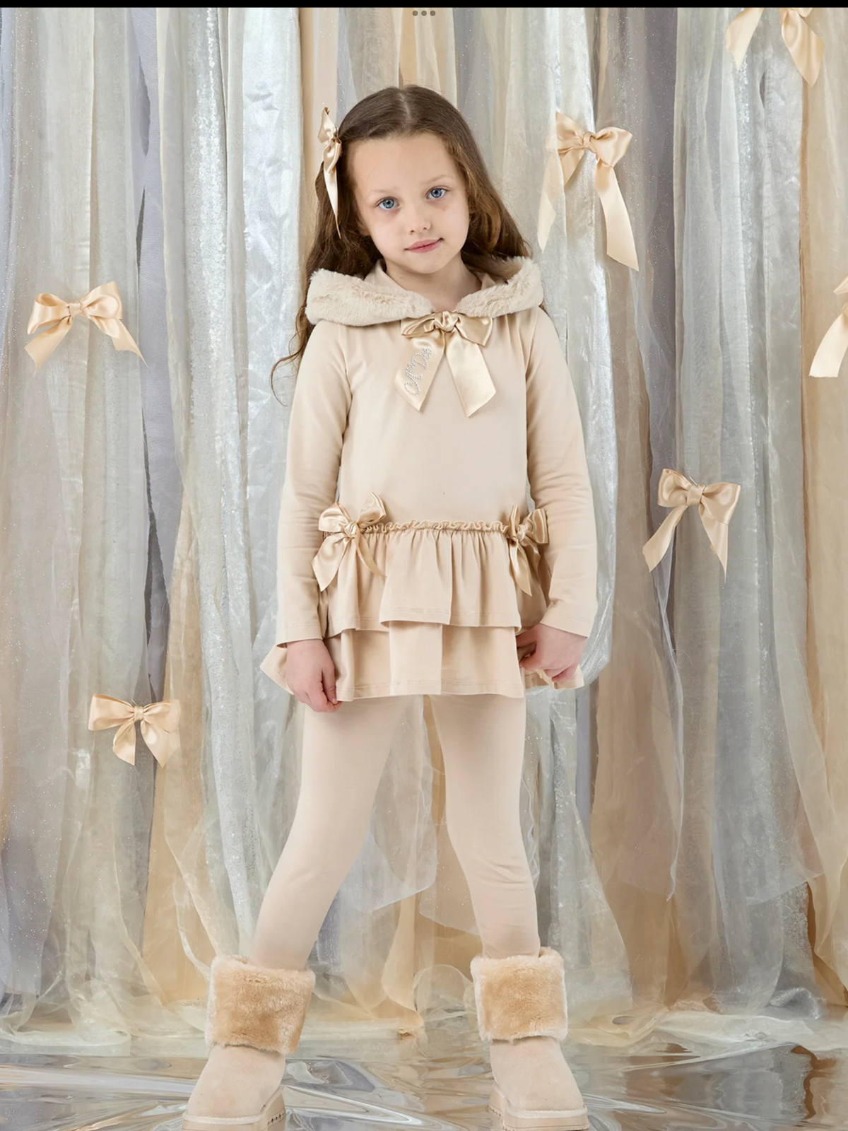 Avelorie Baby Girls Alina Stone Beige Fur Hood Legging Set  0726809