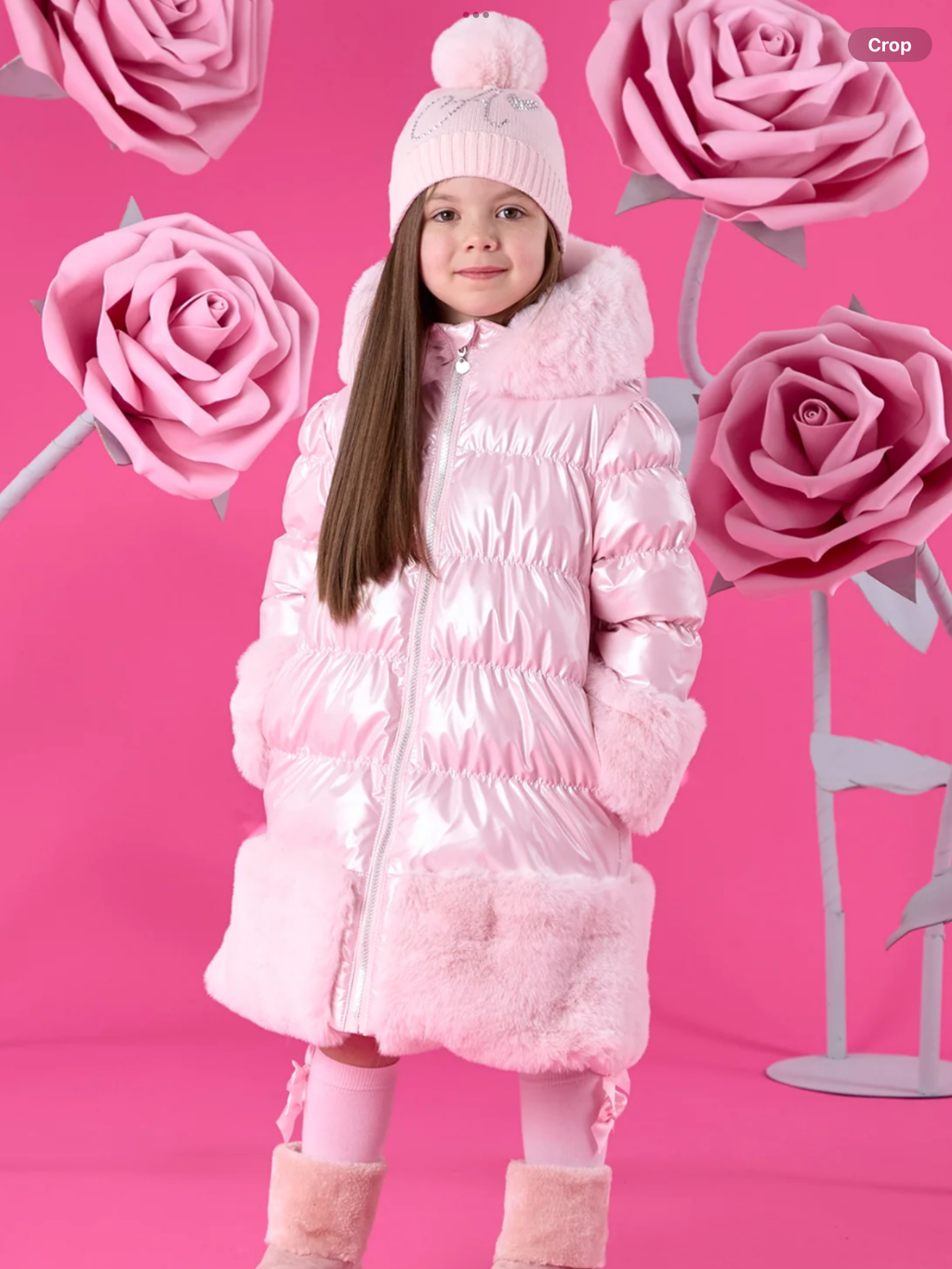 A'Dee Girls Pale Pink Fur Trim Coat    0726812