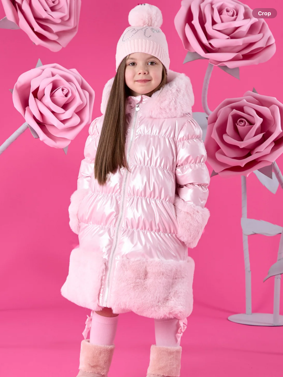 A'Dee Girls Pale Pink Fur Trim Coat    0726812