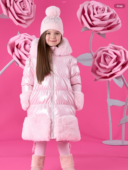 A'Dee Girls Pale Pink Fur Trim Coat    0726812