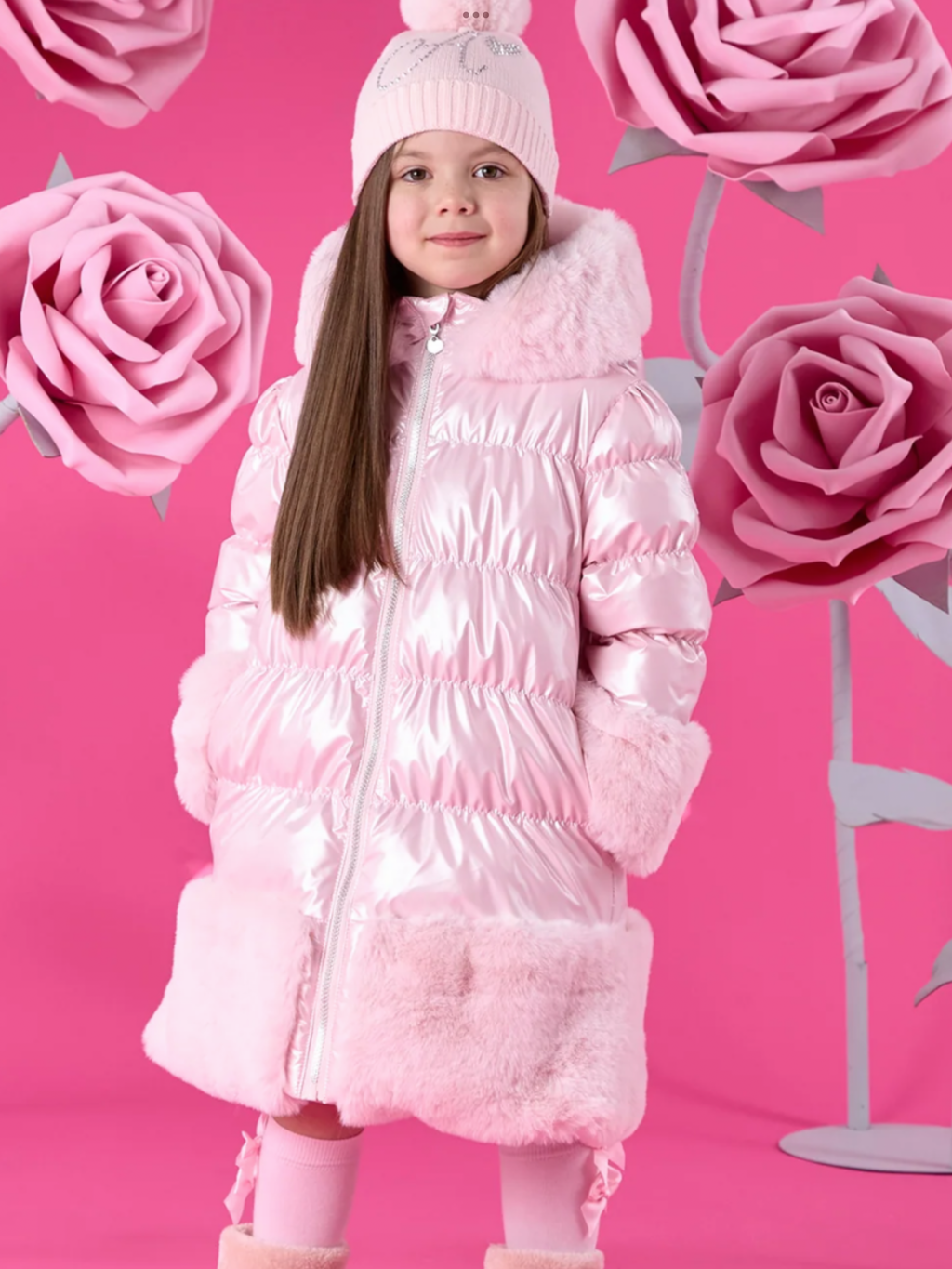 A'Dee Girls Pale Pink Fur Trim Coat    0726812