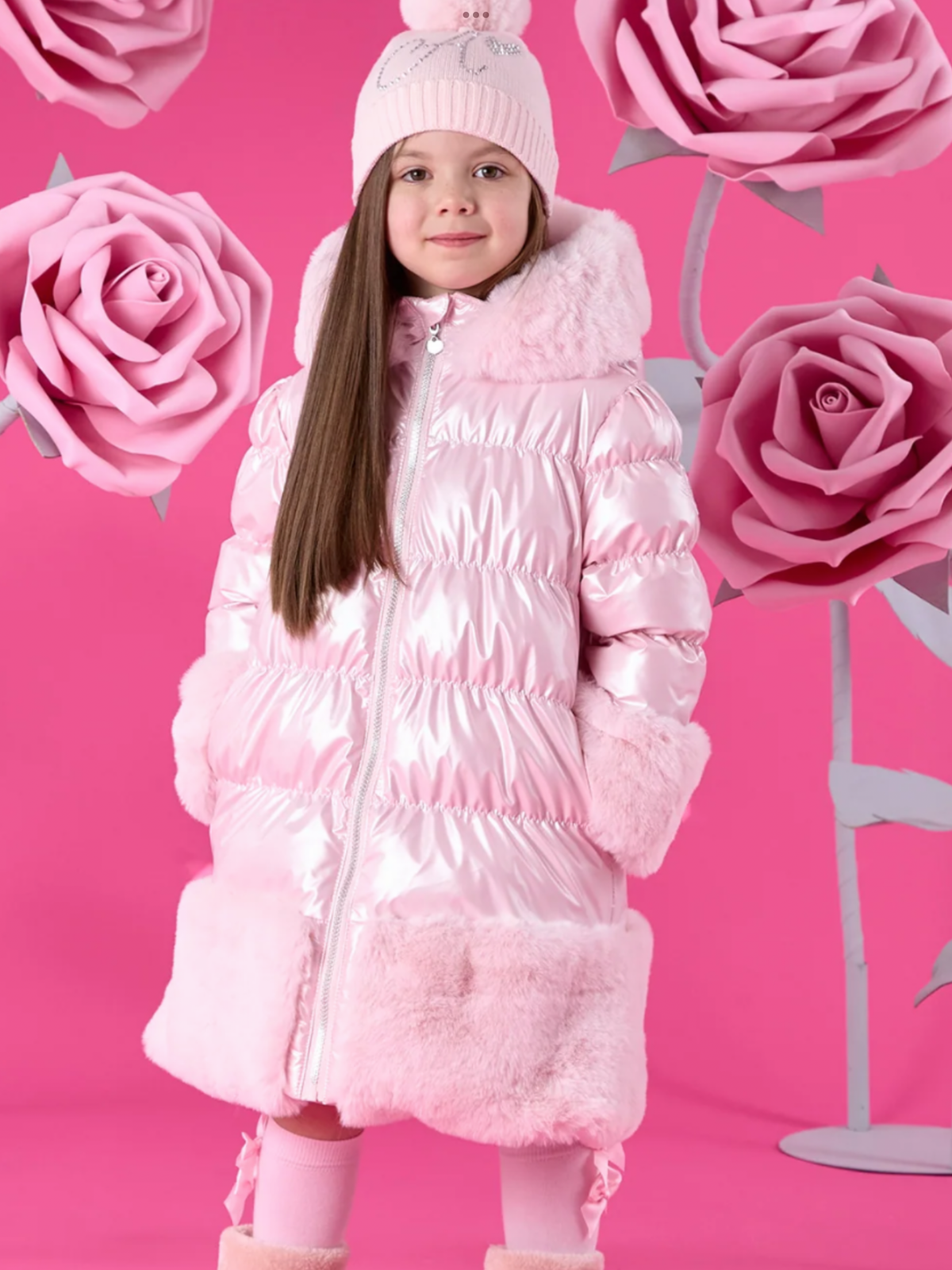 A'Dee Girls Pale Pink Fur Trim Coat    0726812