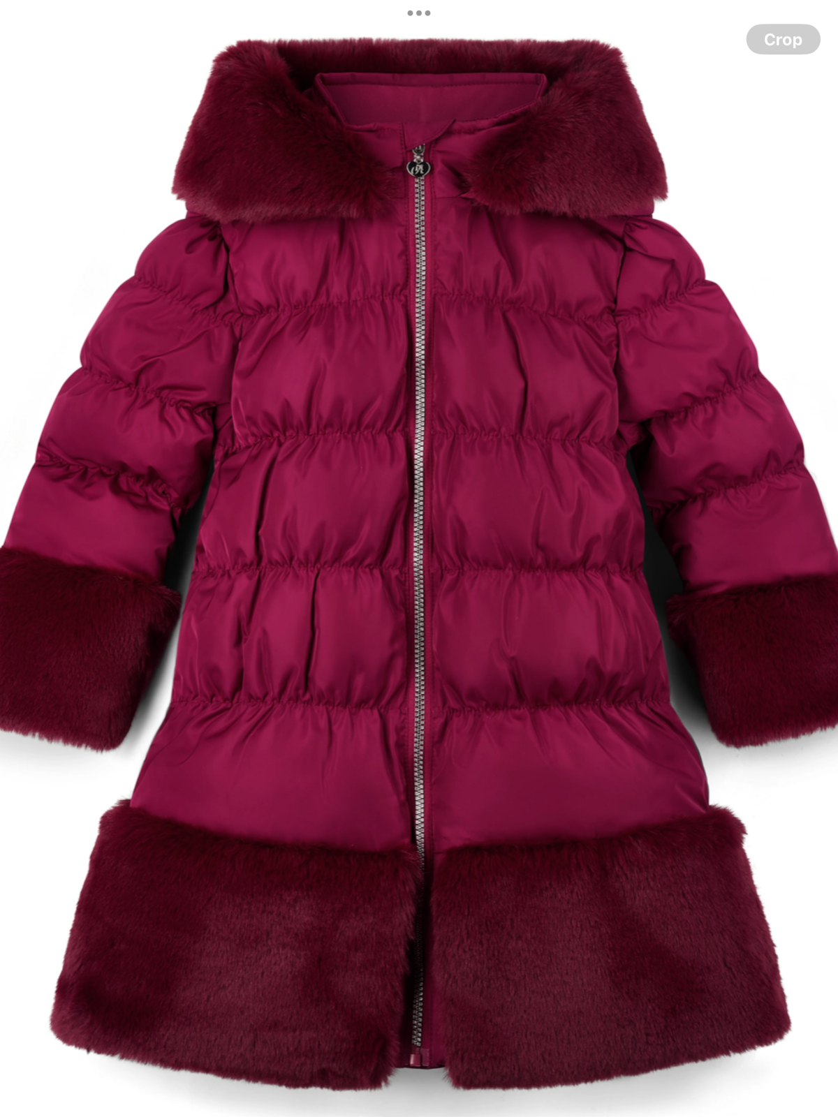 A'Dee Girls Deep Cherry Fur Trim Coat 0726813