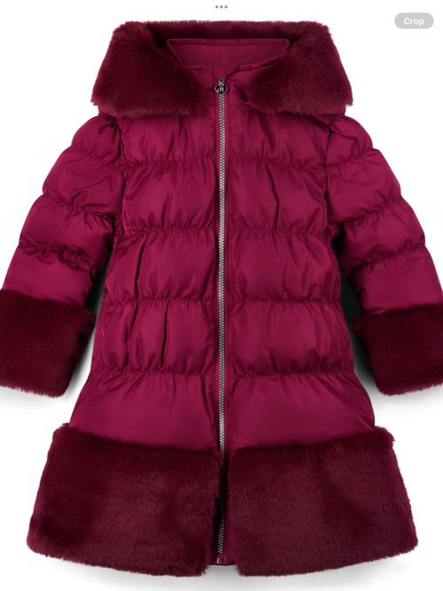 A'Dee Girls Deep Cherry Fur Trim Coat 0726813