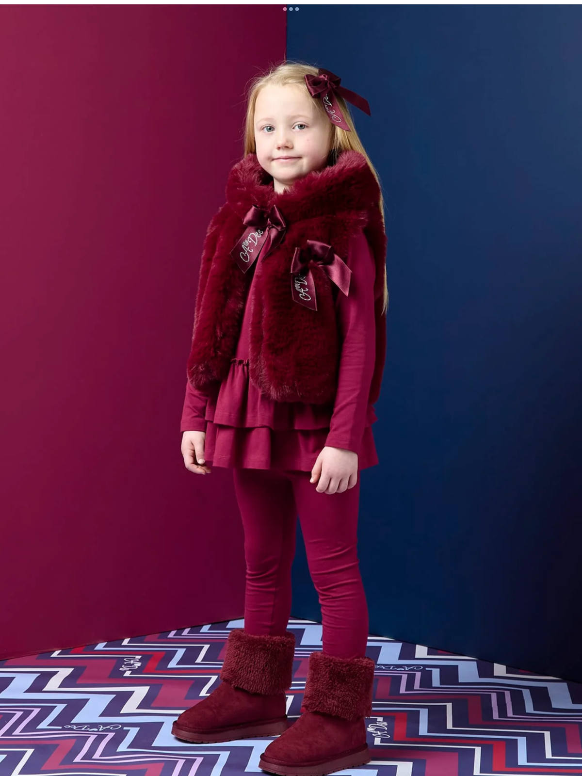 Avelorie Baby Chevron Charm Anna Fur Gilet - Deep Cherry 0726815