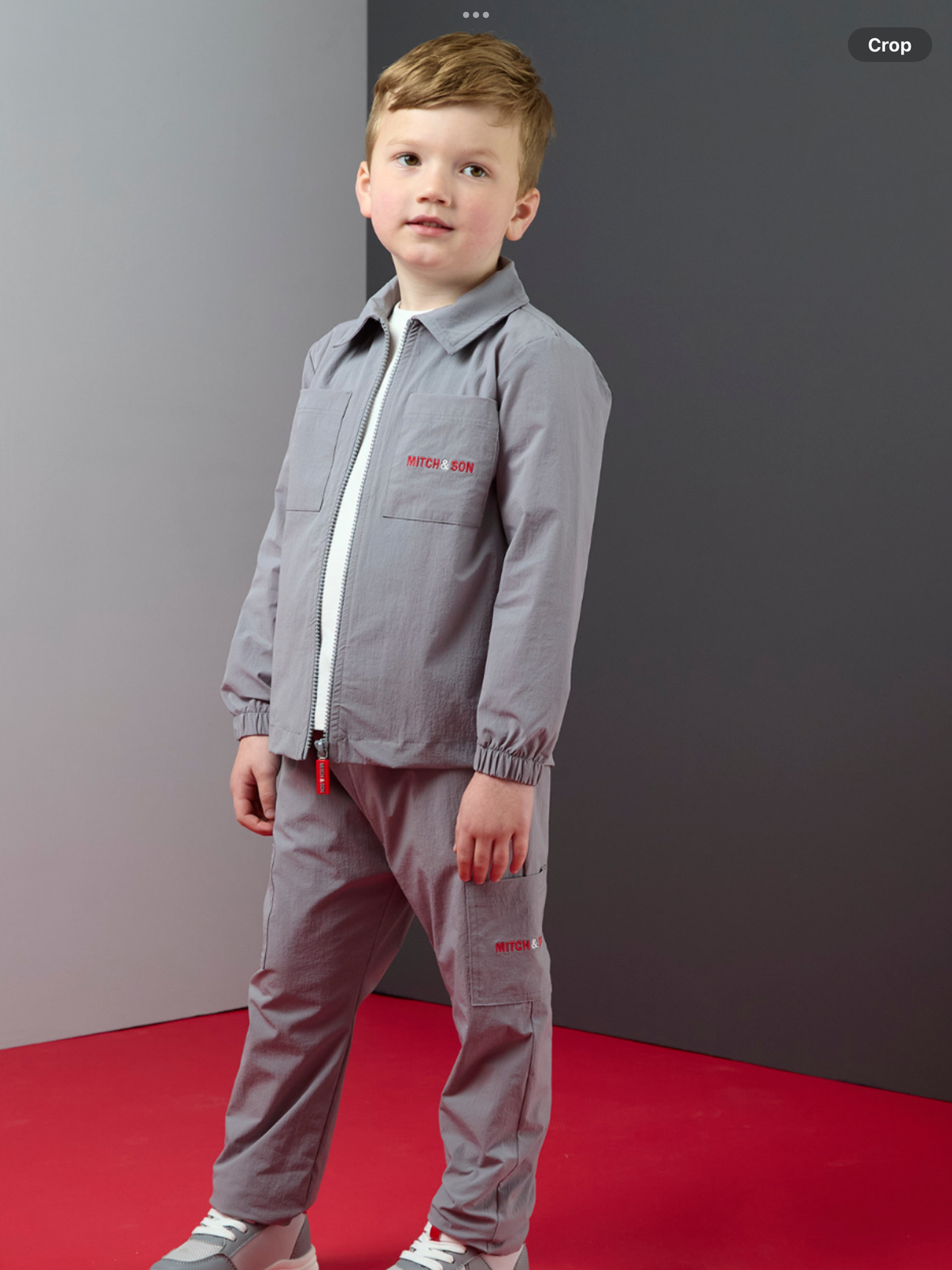 Avelorie Baby Boys Grey Silver Nylon Cargos And shacket 0826787