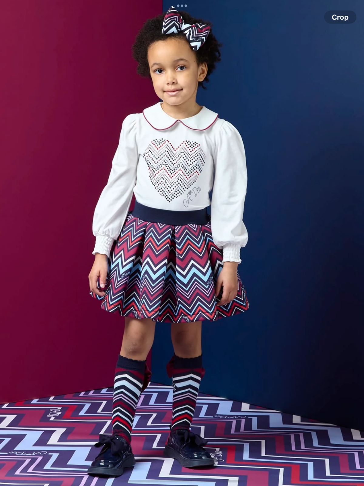 Avelorie Baby Chevron Charm Chloe Chevron Print Skirt Set - Snow White    0826801