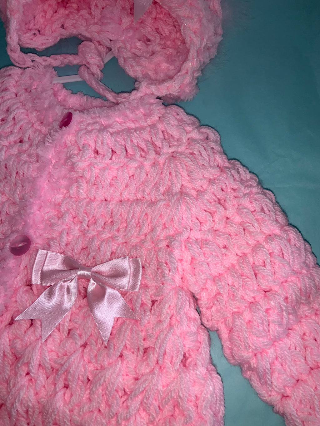 Hand crocheted cardigan and bonnet 0926837