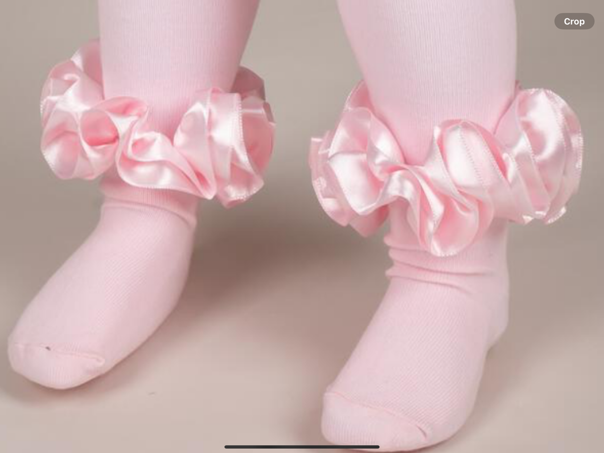 Avelorie Baby Satin Ribbon Ruffle Ankle Tights - Pink 0926868