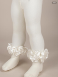 Avelorie Baby Satin Ribbon Ruffle Ankle Tights - White 0926870